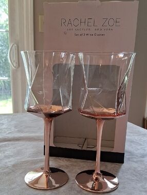 Rachel Zoe Rose Gold Geometric Shaped Wine Glasses Set of 2